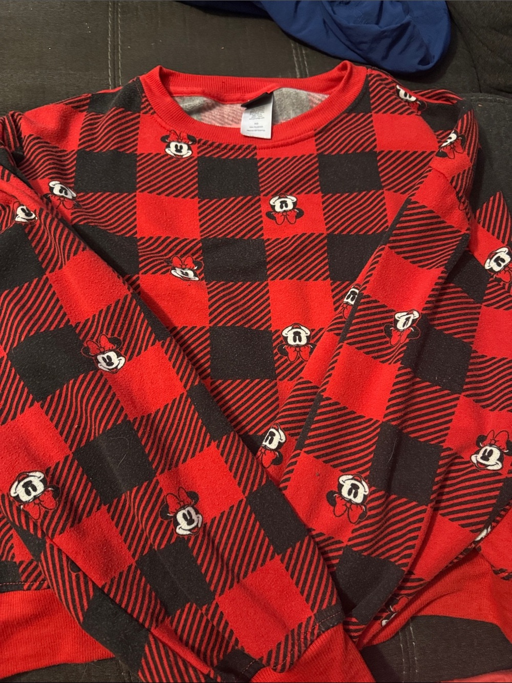 Disney Red and Black Plaid Minnie Mouse Crewneck